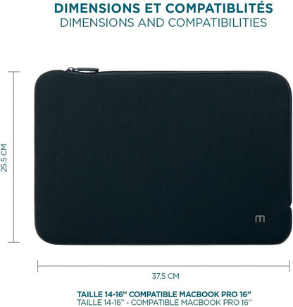 Mobilis Neoprene Laptop Case for 14-16 Inches, Laptop Sleeve 15.6 Inches, Compatible MacBook Pro 16 Inches, Black/Grey