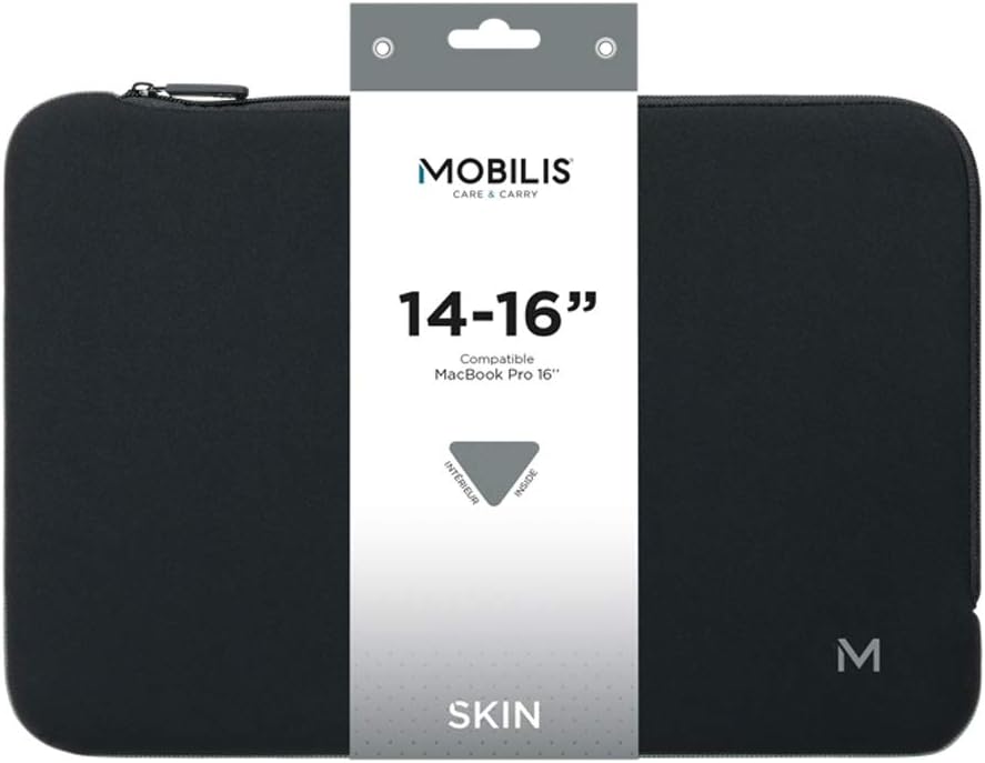 Mobilis Neoprene Laptop Case for 14-16 Inches, Laptop Sleeve 15.6 Inches, Compatible MacBook Pro 16 Inches, Black/Grey