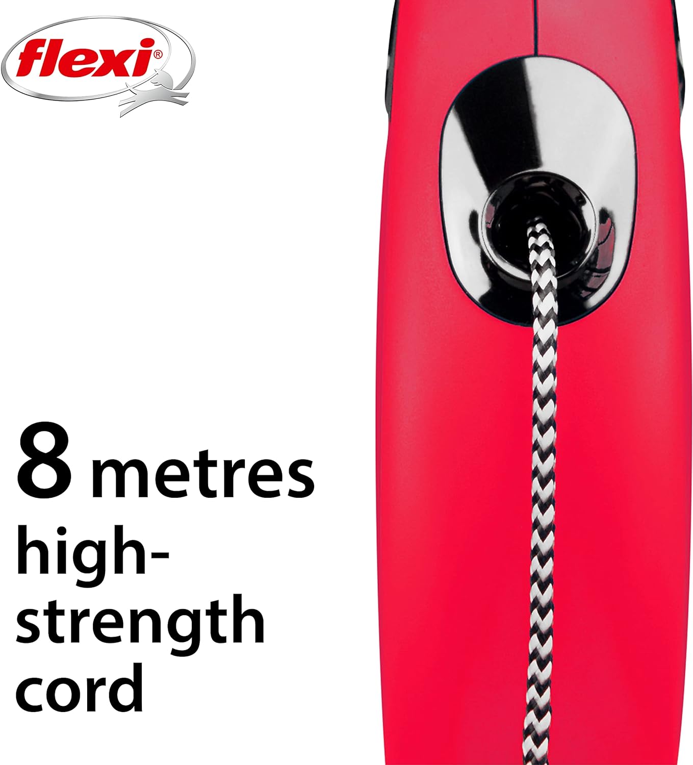 Flexi New Classic Cord Red Small 8m Retractable Dog Leash/Lead for dogs up to 12kgs/26lbs Small (8m)