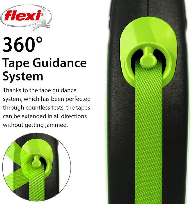 Flexi New Neon Tape Green Medium 5m Retractable Dog Leash/Lead for dogs up to 25kgs/55lbs