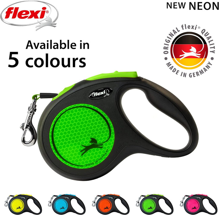 Flexi New Neon Tape Green Medium 5m Retractable Dog Leash/Lead for dogs up to 25kgs/55lbs