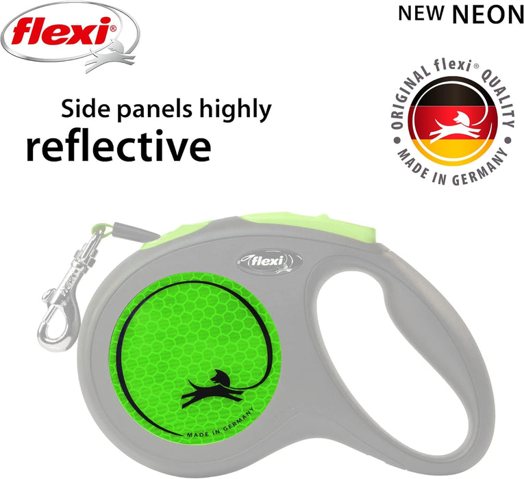 Flexi New Neon Tape Green Medium 5m Retractable Dog Leash/Lead for dogs up to 25kgs/55lbs