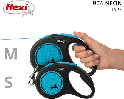 Flexi New Neon Tape Blue Medium 5m Retractable Dog Leash/Lead for dogs up to 25kgs/55lbs