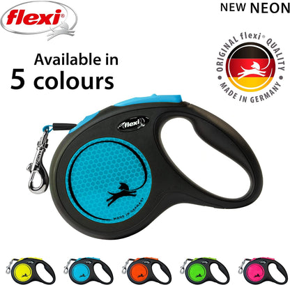 Flexi New Neon Tape Blue Medium 5m Retractable Dog Leash/Lead for dogs up to 25kgs/55lbs