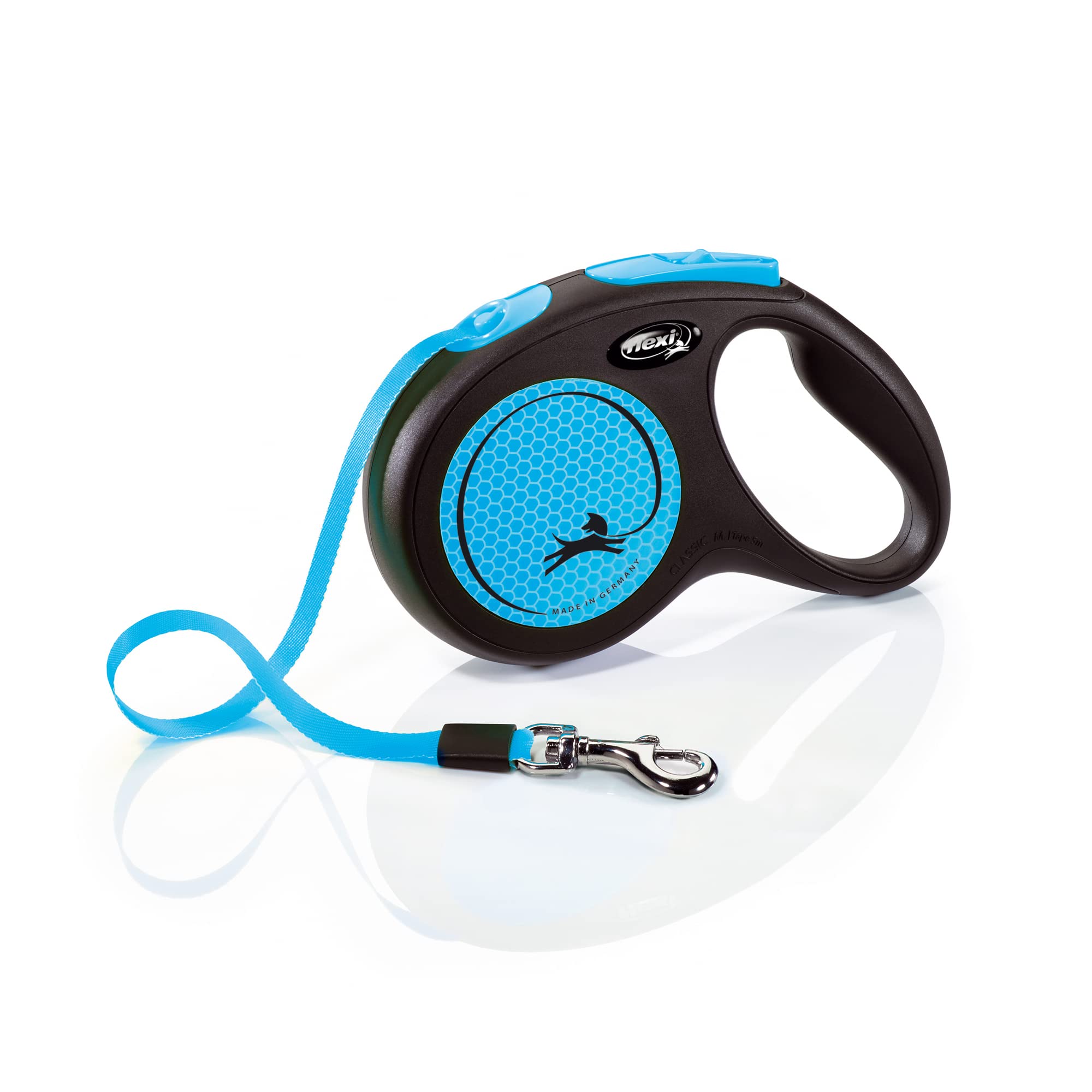 Flexi New Neon Tape Blue Medium 5m Retractable Dog Leash/Lead for dogs up to 25kgs/55lbs