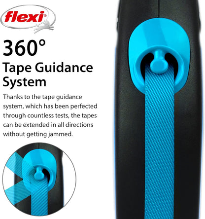 Flexi New Neon Tape Blue Medium 5m Retractable Dog Leash/Lead for dogs up to 25kgs/55lbs