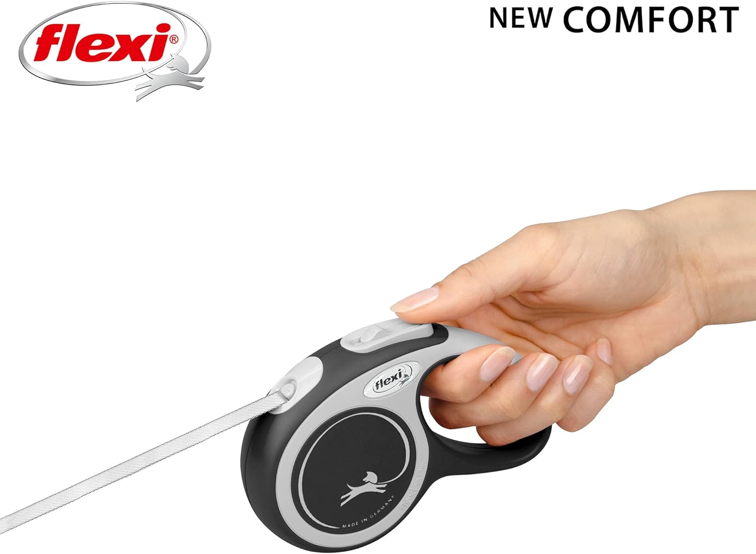 Flexi New Comfort Tape Grey & Black Extra Small 3m Retractable Dog Leash/Lead for dogs up to 12kgs/26lbs Extra Small (3m)