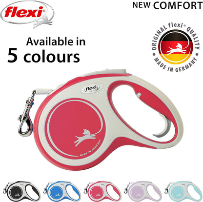 Flexi New Comfort Tape Grey & Red Medium 5m Retractable Dog Leash/Lead for dogs up to 25kgs/55lbs