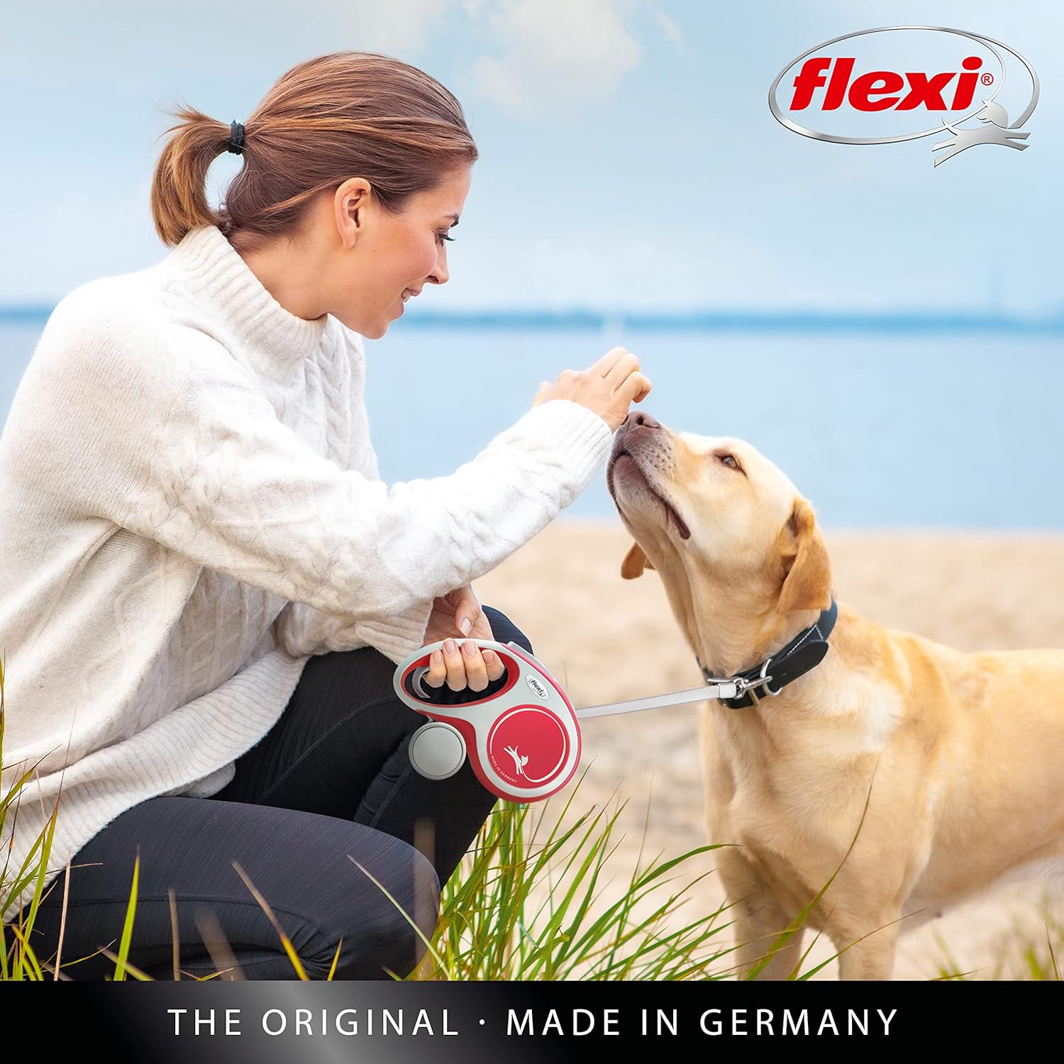 Flexi New Comfort Tape Grey & Red Medium 5m Retractable Dog Leash/Lead for dogs up to 25kgs/55lbs
