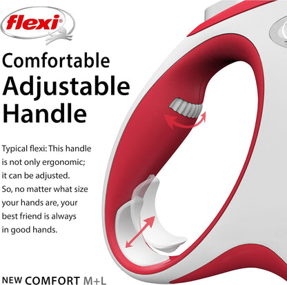 Flexi New Comfort Tape Grey & Red Medium 5m Retractable Dog Leash/Lead for dogs up to 25kgs/55lbs