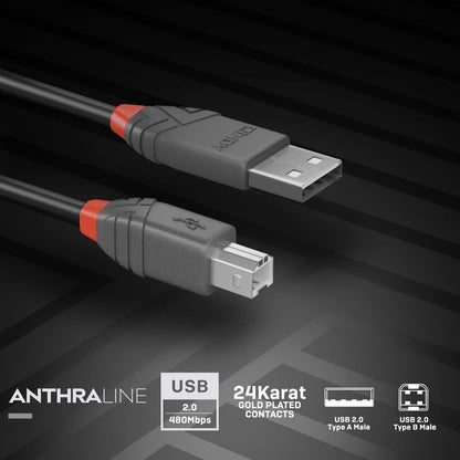 Lindy 0.2m USB 2.0 Printer Cable, USB-A to USB-B Cable ,Scanner and Printer cable for HP, Canon, Dell, Epson, Brother, Electric Piano, Anthra line