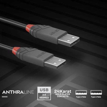 LINDY 36690 USB 2.0 Type A to A Cable, Anthra Line - Black