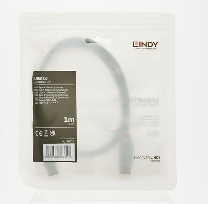 LINDY 36712 USB 2.0 Type A Extension Cable, Anthra Line - Grey