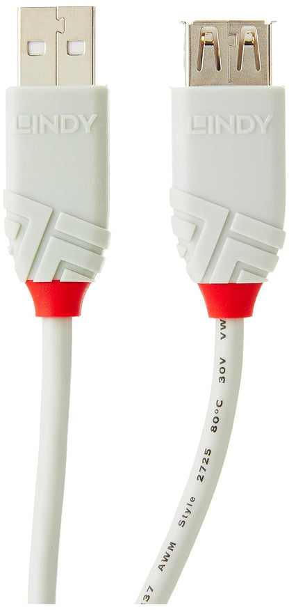 LINDY 36712 USB 2.0 Type A Extension Cable, Anthra Line - Grey