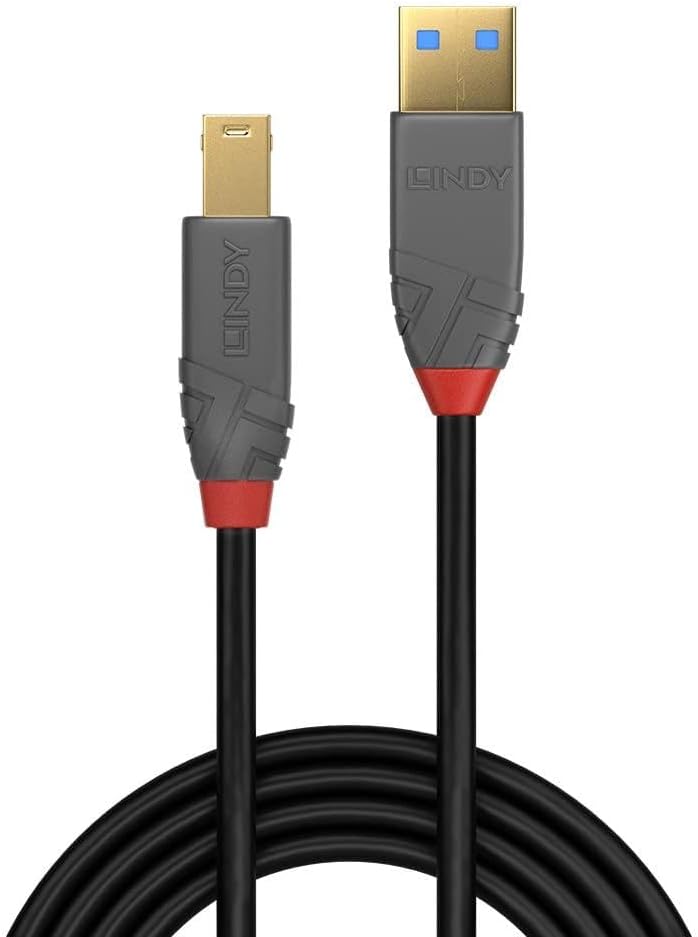 Lindy 36740 0.5m USB 3.2 Type A to B Cable, 5Gbps, Anthra Line, Black