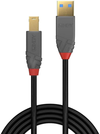 Lindy 36740 0.5m USB 3.2 Type A to B Cable, 5Gbps, Anthra Line, Black
