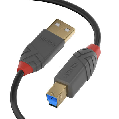 Lindy 36740 0.5m USB 3.2 Type A to B Cable, 5Gbps, Anthra Line, Black