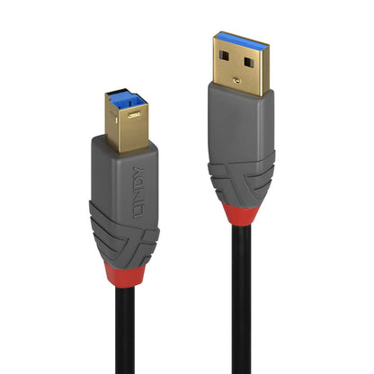 Lindy 36740 0.5m USB 3.2 Type A to B Cable, 5Gbps, Anthra Line, Black