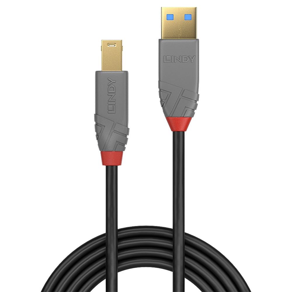 Lindy 36740 0.5m USB 3.2 Type A to B Cable, 5Gbps, Anthra Line, Black
