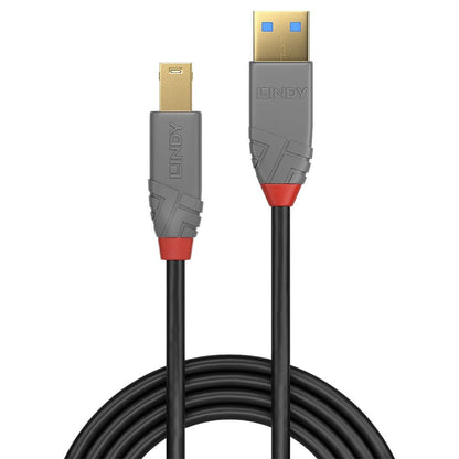 Lindy 36740 0.5m USB 3.2 Type A to B Cable, 5Gbps, Anthra Line, Black