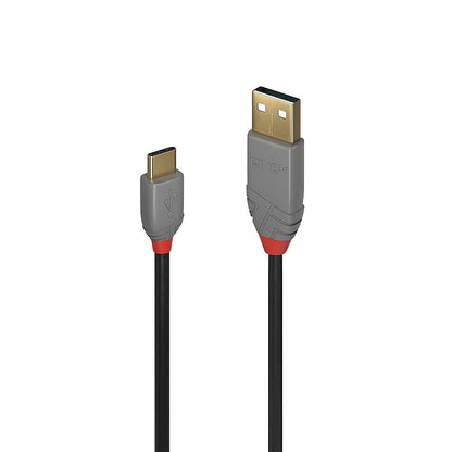 Lindy 36885 - Cable USB (0,5 m, USB A, USB C, 2.0, 480 Mbit/s, Negro, Gris)