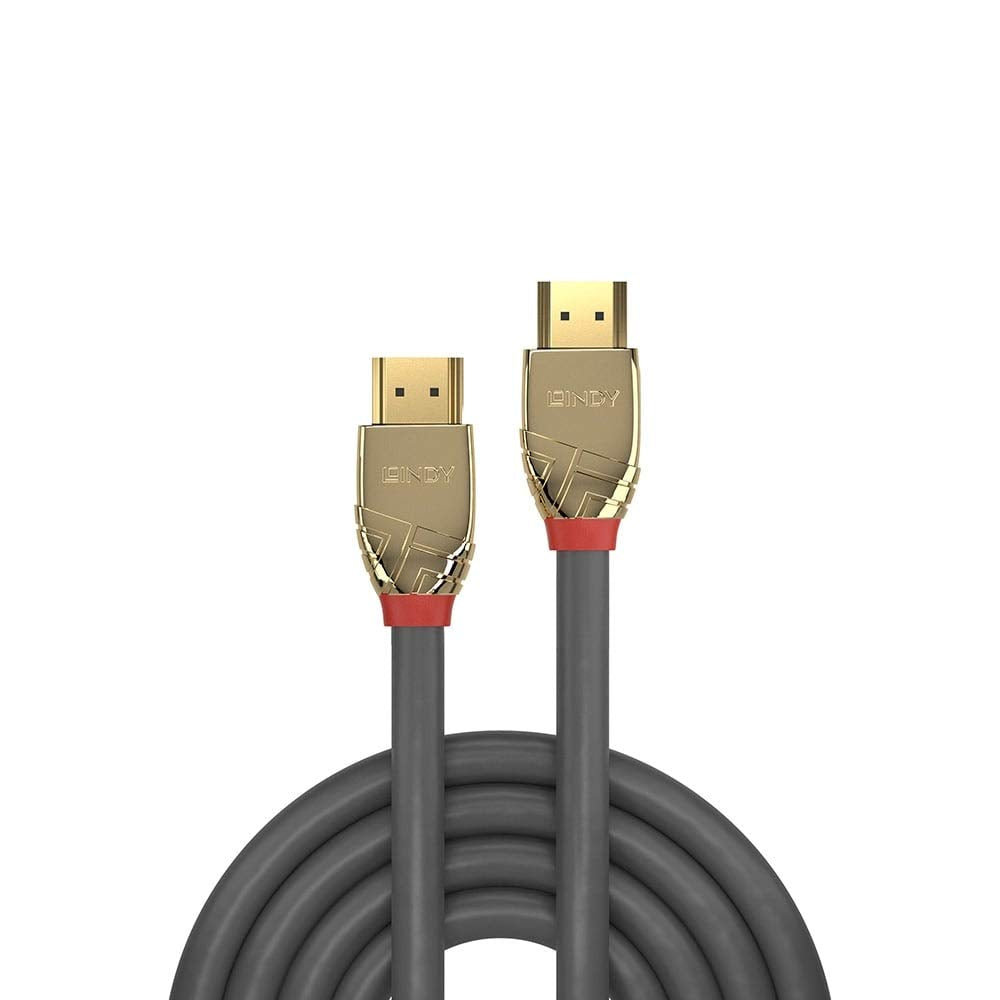 LINDY 37866 10m Standard HDMI Cable, Gold Line, Premium Design, with Ethernet, 4K 30Hz HDMI 2.0 10.2G 3D 1080p 120Hz 144Hz HDR ARC CEC ATC Tested TV OLED Monitor Xbox PS4 PS5 Blu-ray Soundbar,Grey