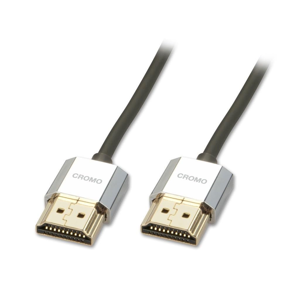 Lindy 41670 0.5m CROMO Slim High Speed HDMI 2.0 Cable with Ethernet, Black, Slimline Design, 4k@60Hz HDMI 2.0 18G 3D 1080p HDCP 2.2 HDR ARC CEC ATC Tested