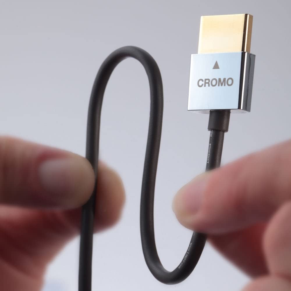 Lindy 41670 0.5m CROMO Slim High Speed HDMI 2.0 Cable with Ethernet, Black, Slimline Design, 4k@60Hz HDMI 2.0 18G 3D 1080p HDCP 2.2 HDR ARC CEC ATC Tested