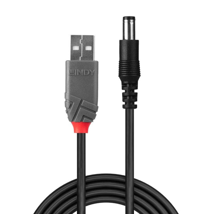 LINDY 70268 1.5m USB to 2.1mm Inner / 5.5mm Outer DC Cable,Black