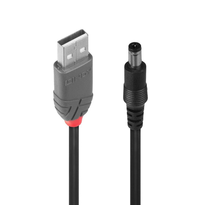 LINDY 70268 1.5m USB to 2.1mm Inner / 5.5mm Outer DC Cable,Black
