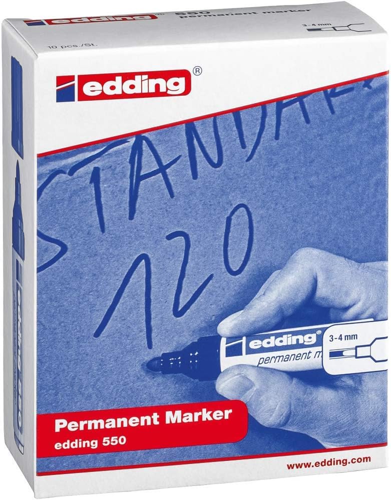 edding 550 permanent marker - red - 10 pens - round tip 3-4 mm - waterproof, quick-drying, smear-proof pens - for cardboard, plastic, wood, metal, glass and fabric 04: 10 Pens - red