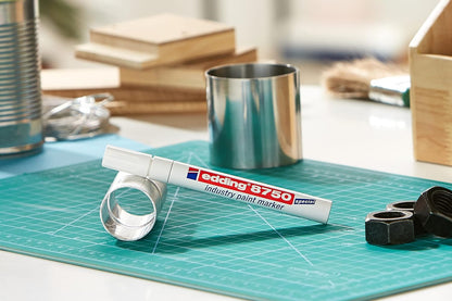 edding 8750 industry paint marker - white - 10 pens - round nib 2-4 mm - paint marker for writing on dusty, slightly oily surfaces, tyres, metal, glass and wood - permanent, waterproof