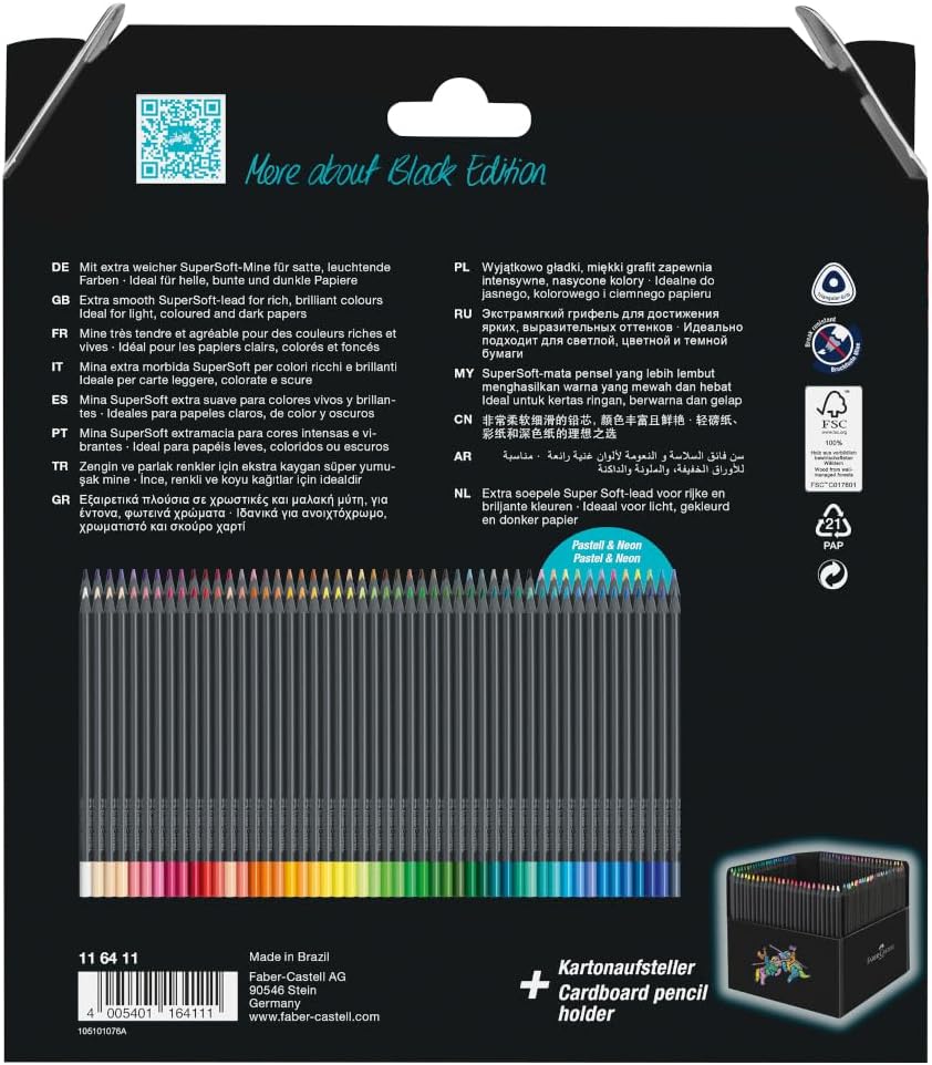 Faber-Castell Black Edition Colour Pencils, Cardboard Wallet of 100