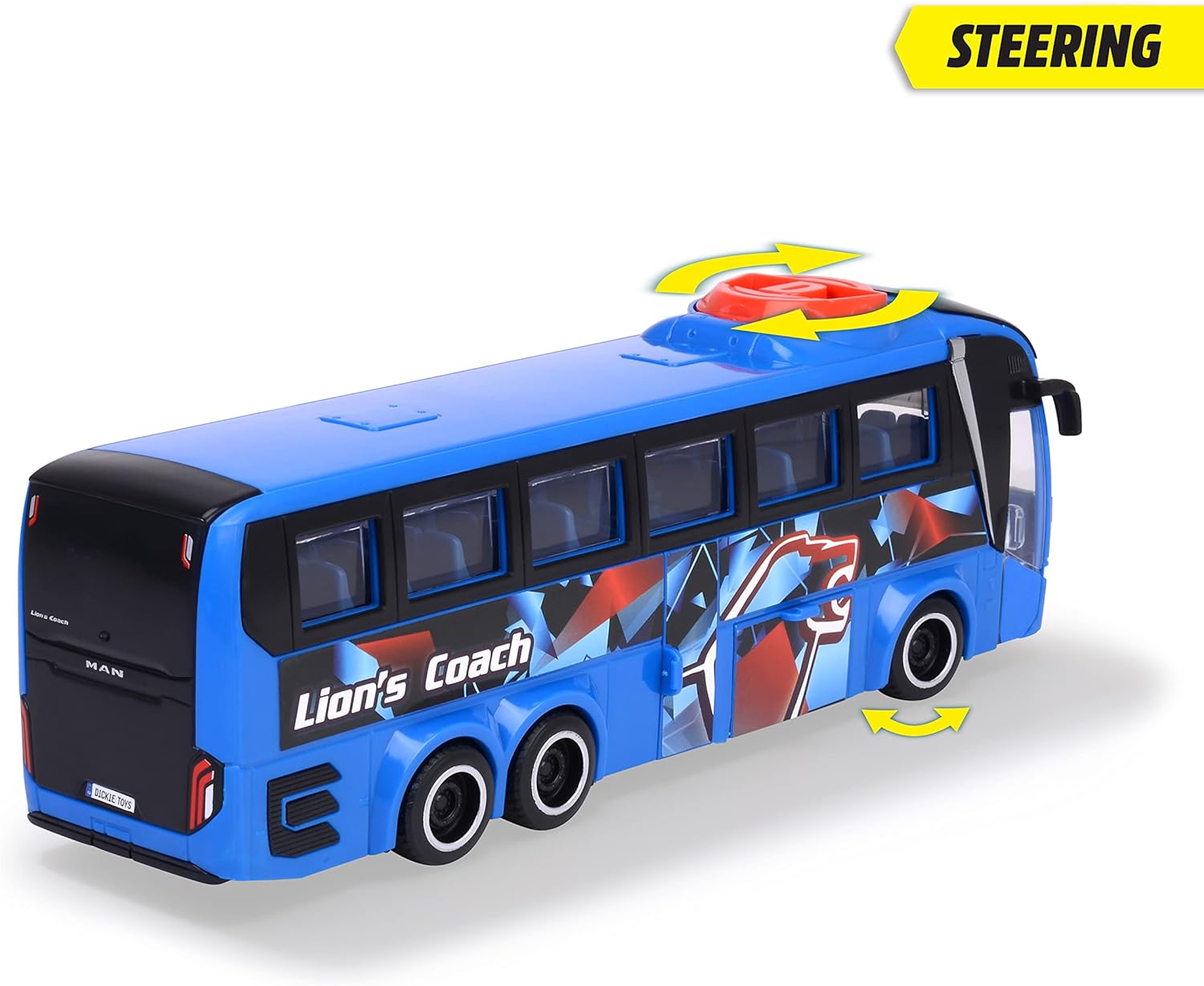 Dickie Toys - Autobús de Juguete Man Lion's Coach Azul, 27cm, Autocar con Función de Dirección, A Partir de 3 años (203744017)