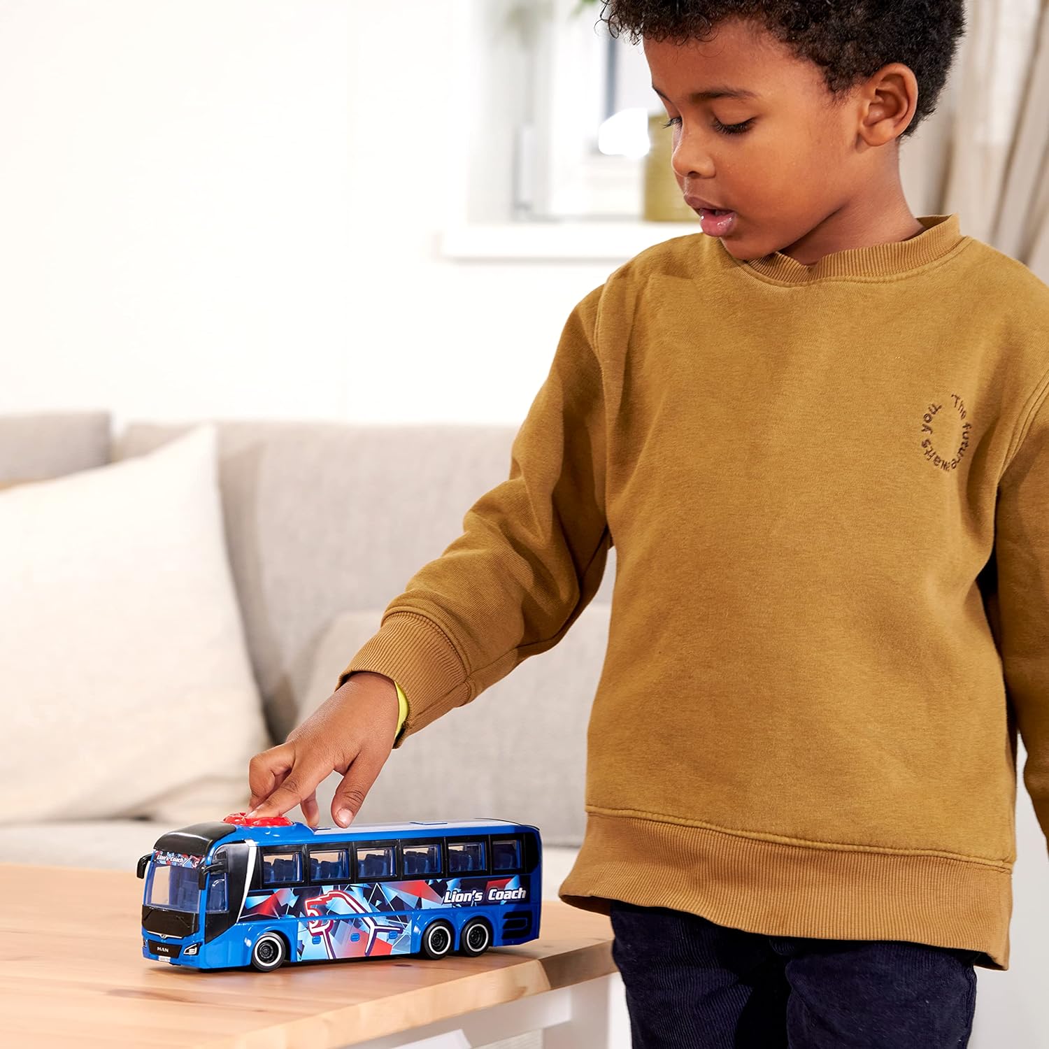 Dickie Toys - Autobús de Juguete Man Lion's Coach Azul, 27cm, Autocar con Función de Dirección, A Partir de 3 años (203744017)
