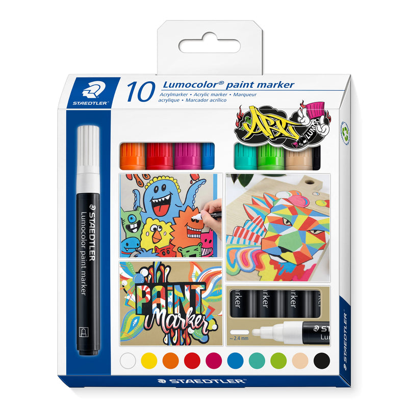 STAEDTLER 349 C10 Lumocolor Paint Markers - Assorted Colours (Pack of 10