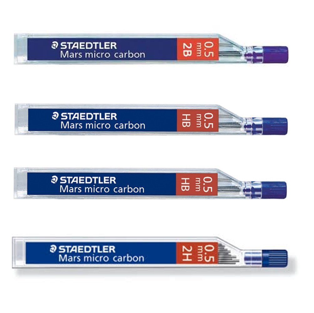 STAEDTLER Mars micro carbon 250 0.5mm - 2B - HB - HB - 2H - Pencil lead refills - 4 Tubes / Packs (48 Leads
