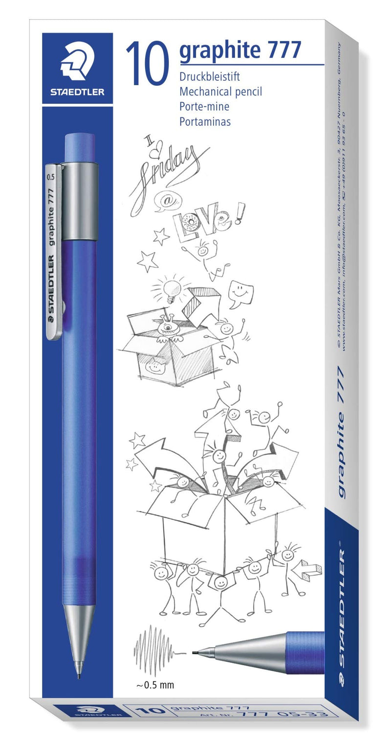 Staedtler Staedtler 777 05 – 33 Mechanical Pencil Graphite Lead Diameter 0.5 mm Barrel Colour Frosted Blue Filled with B Leads – Pack of 10 in Cardboard Case