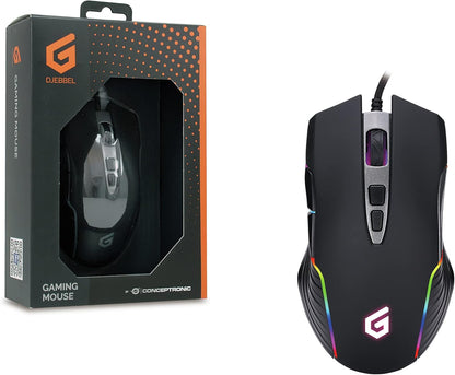 Conceptronic DJEBBEL03B 7D USB Gaming Mouse, Adjustable up to 7200DPI, 7 Programmable Buttons (Windows only), High sensitivity IC sensor, Rubberised finishing, 1.5m Braided Cable