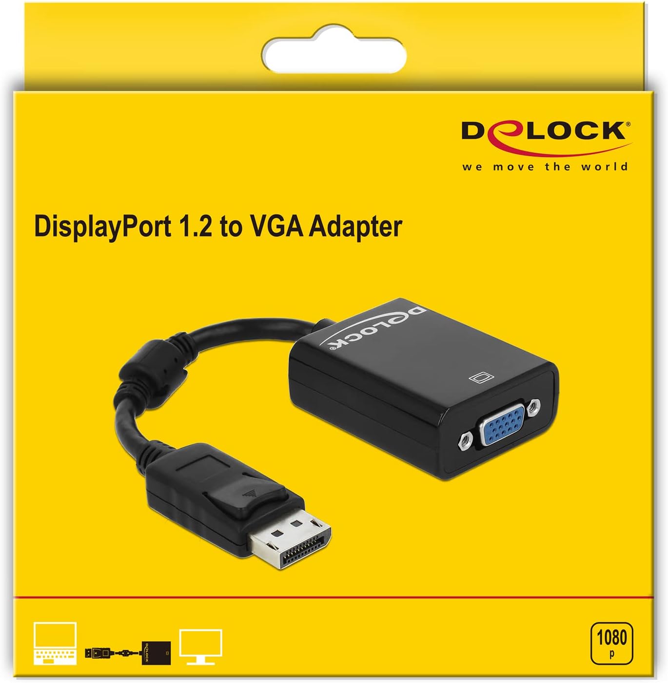 Delock 61848, Adapter DisplayPort 1.2 Stecker > VGA Buchse schwarz (Auflösung bis WUXGA 1920 x 1200 @ 60 Hz, Chipsatz: Analogix, Automatische Standby-Erkennung