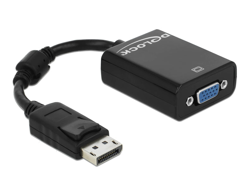 Delock 61848, Adapter DisplayPort 1.2 Stecker > VGA Buchse schwarz (Auflösung bis WUXGA 1920 x 1200 @ 60 Hz, Chipsatz: Analogix, Automatische Standby-Erkennung