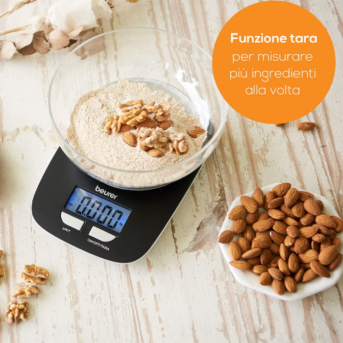 Beurer KS25 Digital Kitchen Scale | With 1.2l weighing bowl | Tare weighing function | Adjustable between kg, g, lb, oz | 3kg weight capacity