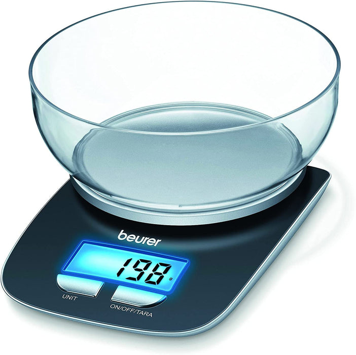 Beurer KS25 Digital Kitchen Scale | With 1.2l weighing bowl | Tare weighing function | Adjustable between kg, g, lb, oz | 3kg weight capacity