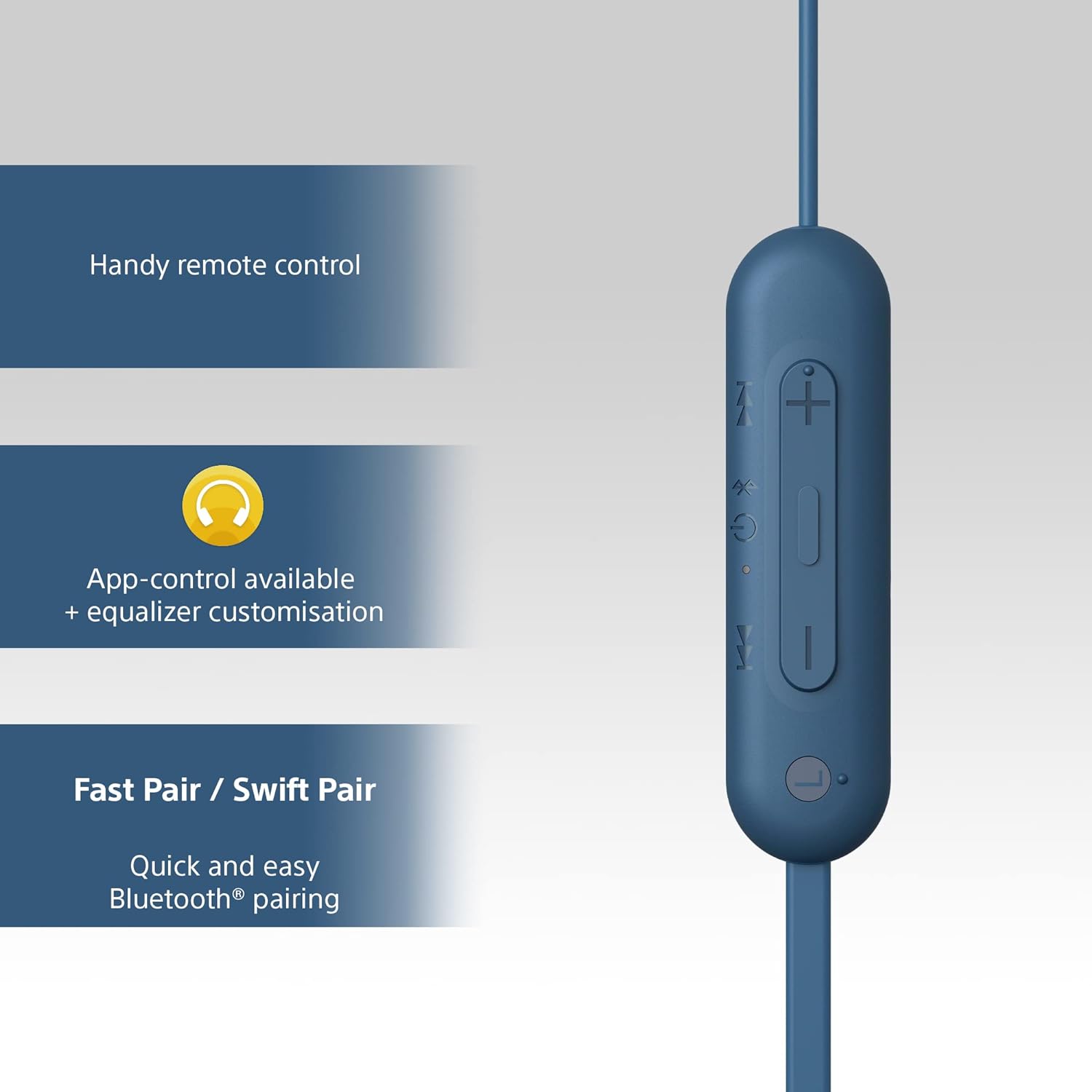Sony WI-C100 Wireless In-ear Headphones - Up to 25 hours of battery life - Water resistant- Built-in mic for phone calls - Voice Assistant compatible - Reliable Bluetooth® connection - Blue