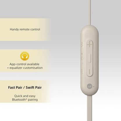 Sony WI-C100 Wireless In-ear Headphones - Up to 25 hours of battery life - Water resistant - Built-in mic for phone calls - Voice Assistant compatible - Reliable Bluetooth® connection