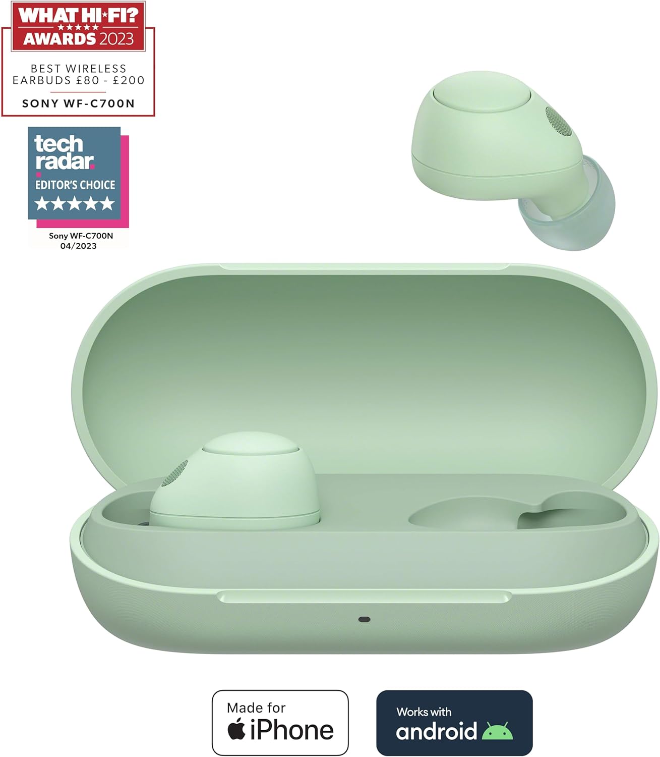 Sony WF-C700N Wireless, Bluetooth, Noise Cancelling Earbuds (Small, Lightweight Earbuds with Multi-Point Connection, IPX4 rating, up to 20 HR battery, Quick Charge, iOS & Android) Sage Green Sage Green Single