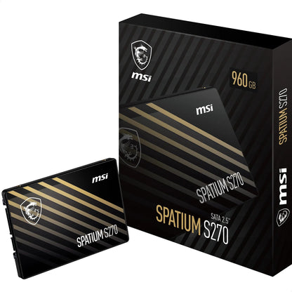 MSI SPATIUM S270 SATA 2.5 960GB - Internal Solid State Drive, 500MB/s Read & 450MB/s Write, 3D NAND, Built-In Data Security, MSI Center - 5 Year Warranty (500 TBW