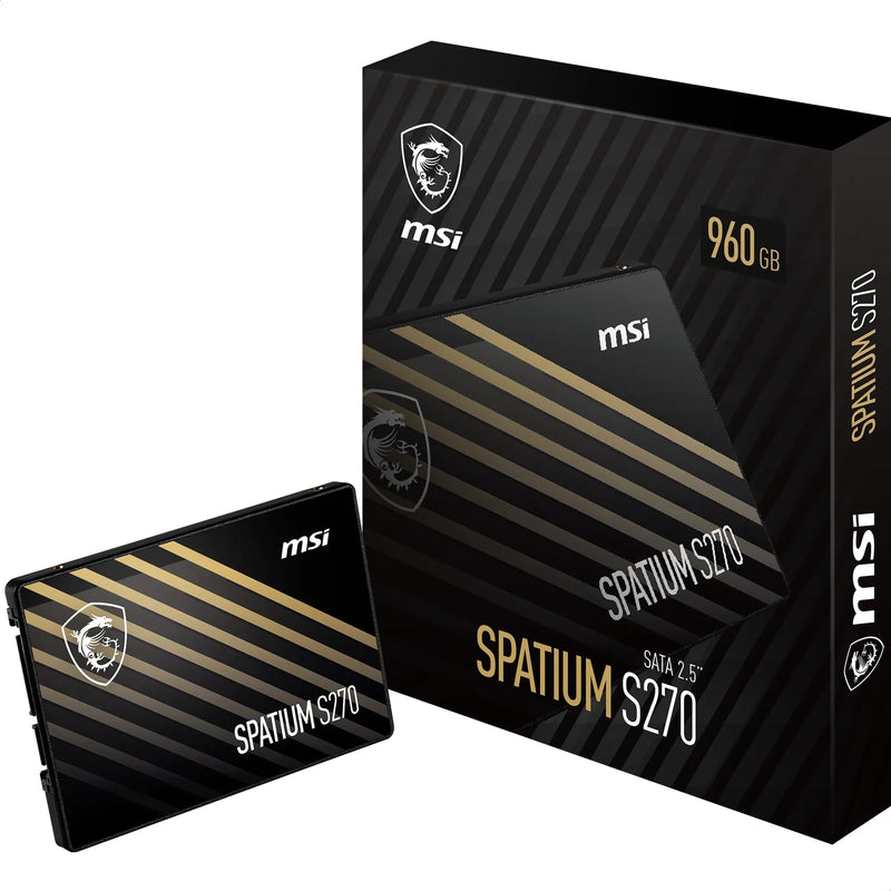 MSI SPATIUM S270 SATA 2.5 960GB - Internal Solid State Drive, 500MB/s Read & 450MB/s Write, 3D NAND, Built-In Data Security, MSI Center - 5 Year Warranty (500 TBW