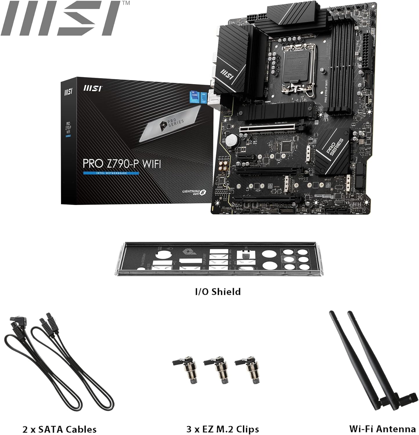 MSI PRO Z790-P WIFI Motherboard ATX - Supports Intel Core 12/13th Gen Processors, LGA 1700, DDR5 Boost (7000+MHz/OC), 1 x PCIe 5.0 x16, 1 x PCIe 4.0 x16, 4 x M.2 Gen4, 2.5Gbps LAN, Wi-Fi 6E