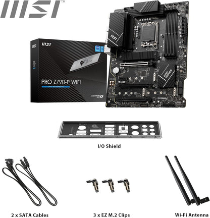 MSI PRO Z790-P WIFI Motherboard ATX - Supports Intel Core 12/13th Gen Processors, LGA 1700, DDR5 Boost (7000+MHz/OC), 1 x PCIe 5.0 x16, 1 x PCIe 4.0 x16, 4 x M.2 Gen4, 2.5Gbps LAN, Wi-Fi 6E